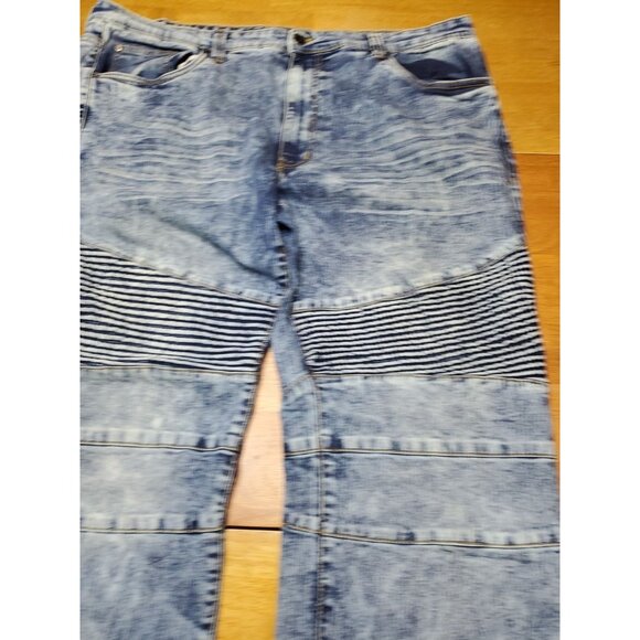 Marc Ecko Cut And Sew Mens Blue Denim Jeans Straight Fit Size 42x30 Baggy Y2K - Picture 4 of 12